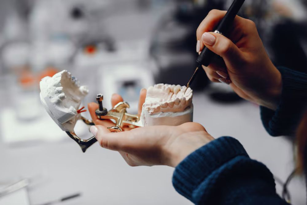 dentist checking dental bridges